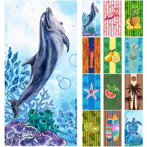 12 Pcs Oversized Microfiber Beach Towels Set 30 x 60 Extra Large Fiber Swim Pool Towel Absorbent Bath Blanket for Travel Vacation Accessories Gift Spa Soft Lightweight(Tropical)