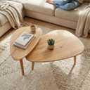 Nesting Coffee Table Set of 2-Mid Century Modern Guitar Pick Stacking Tables with Solid Wood Legs-Waterproof Triangle Center Side End Table for Small Living Room,Apartment,Balcony (Natural), 33.46 inches x 23.62 inches x 19.29 inches