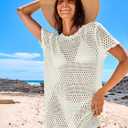 ANRABESS Swimsuit Cover Up for Women 2026 Crochet Bathing Suit Swimwear Mesh Knit Beach Dress Summer Vacation Clothes (Beige, S)