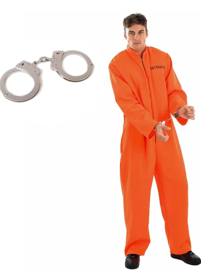 fun shack Men's Prisoner Costume, Orange Jail Inmate Jumpsuit, Adult Prison Outfit for Halloween or Costume Parties, L