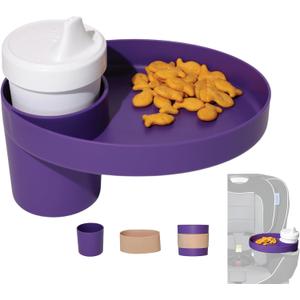 Travel Tray Oval USA Made Extend Your Current Cup Holder to Hold Your Cup Plus A Tray for Snacks, Toys and Accessories. Use in a Car Seat, Booster, Stroller, Golf Cart, Outdoor Chair, Purple