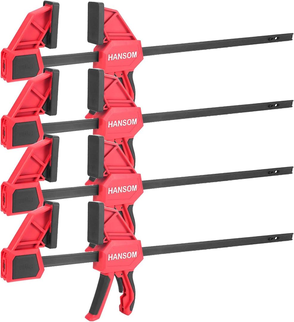 HANSOM Upgraded 4-Pack 24 Inch Woodworking Clamps, Bar Clamps Heavy Duty 350LBS Throat Depth 3-1/ 3”, One-Handed Quick Grip/ Spreader Wood Clamps Set with Quick Change Button