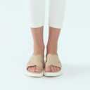 UBFEN Womens Platform Sandals Comfortable Walking Slide Soft Cushioning Footbed Casual Dressy Wedge Sandals (Beige)