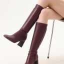 Women's Knee High Boots Elastic Stylish Block Heel Round Toe with Smooth Zipper Design for Fashion Versatile Wear (8, Burgundy)