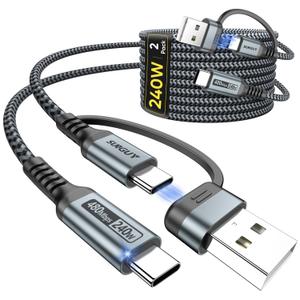SUNGUY 240W USB-C Charge Cable 1m/3.3ft, 2-Pack USB Type C to Type C Fast Charging Braided Cord for iPhone 16 15 Pro Max Plus, Galaxy S24/S23/S22 Heavy Duty USB C Charger Cable