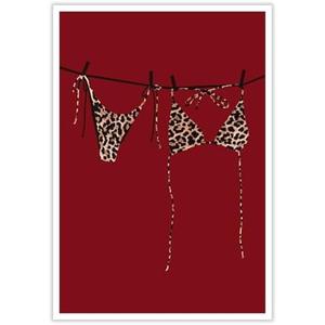 Trendy Bikini Poster Cherry Red Leopard Wall Art Coquette Girly Room Decor Summer Cool Canvas Funky Retro Cheetah Prints Pictures for Dorm Apartment Home Aesthetic 12x16inch Unframed, Set of 5