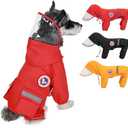 PINA Raincoat for Dogs - Waterproof Jacket With Hood, Lightweight With Leash Hole, Poncho With Reflective Strap and Pocket, Full Wrap Design for Wet Weather Protection, Red, S