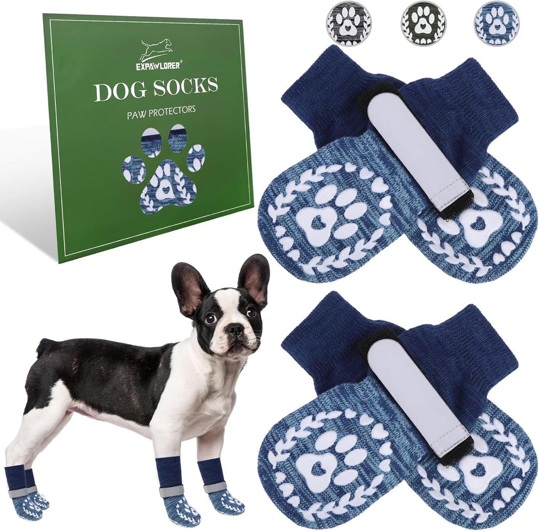 EXPAWLORER Dog Socks to Prevent Licking and Slipping, Winter Dog Shoes for Cold Weather Snow, Paw Protectors for Hardwood Floors Anti-Slip, Dog Booties for Small Medium Large Senior Dogs, Navy Blue M (Medium(Paw Width:2.55in)