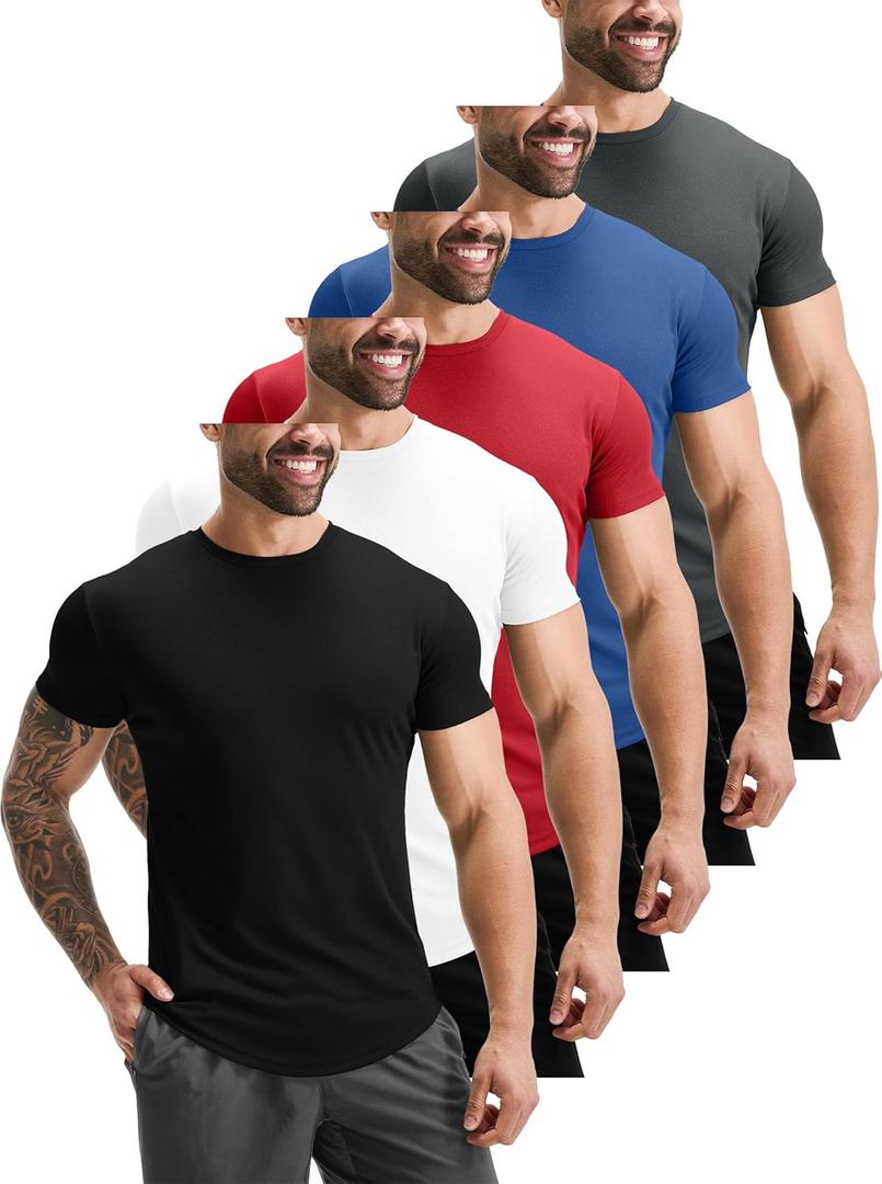 GYM REVOLUTION Men's Workout Gym Hipster Curved Hem Muscle Fitness Hip Hop T Shirts, Gymt01b/5pc/Set a, M
