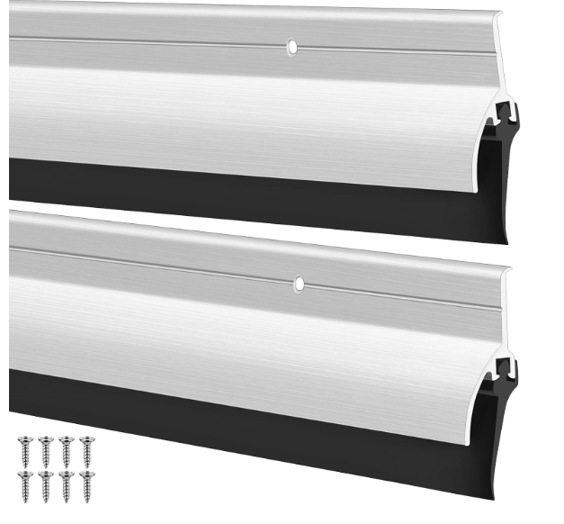 Hicarer 2 Pcs Door Bottom Sweep with Rain Drip 0.5625" W x 2" H x 36" L, Exterior Door Rain Drip Guard, Bottom Weather Stripping, Mill Finish Aluminum with Vinyl Insert(Sliver)