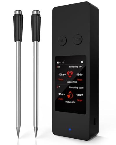 Bluetooth Wireless Meat Thermometer with App, Touch Screen, Audible Alarm, 2 Probes, 800ft Range & Rechargeable Base, Kitchen Food Thermometer for Cooking, BBQ, Smoker | Stocking Stuffers for Men