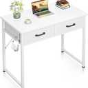 Casaottima 32 Inch Small Office Computer Desk with 2 Drawers & Headphone Hook - Compact Writing Desk for Home Office, Study or Work, Modern Space-Saving Design for Small Spaces, White