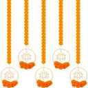 Juinte 5 Pcs 69.6 Inch Diwali Artificial Marigold Garland with Lotus Wood Bead Hanging for Decoration Artificial Flowers Long Strands Indian Pooja Ganesh Decor for Indian Wedding Pooja Christmas Party