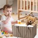 SWEET DOLPHIN Quilted Diaper Caddy Organizer – Premium Puffer Style Nursery Storage Bins – Water-Resistant & Wipeable Changing Table Organizer – Trendy Tote for Home & Car Travel - Mocha Brown