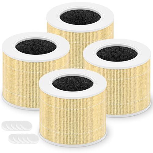 Core Mini Pet Care Replacement Filter for LEVOIT Core Mini and Core Mini-P Air Purifier, 3-in-1 H13 True HEPA High-Efficiency Activated Carbon, Core Mini-RF-PA, 4 Filter & 10 Fragrance Sponge, Yellow