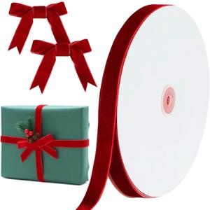 Christmas Burgundy Velvet Ribbon, 5/8 Inch x 30 Yard Vintage Single Face Spool Satin Velvet Ribbon for Christmas Wreath Decoration DIY Bow Craft Gift Wrapping Wedding Ornaments Party Home Decor