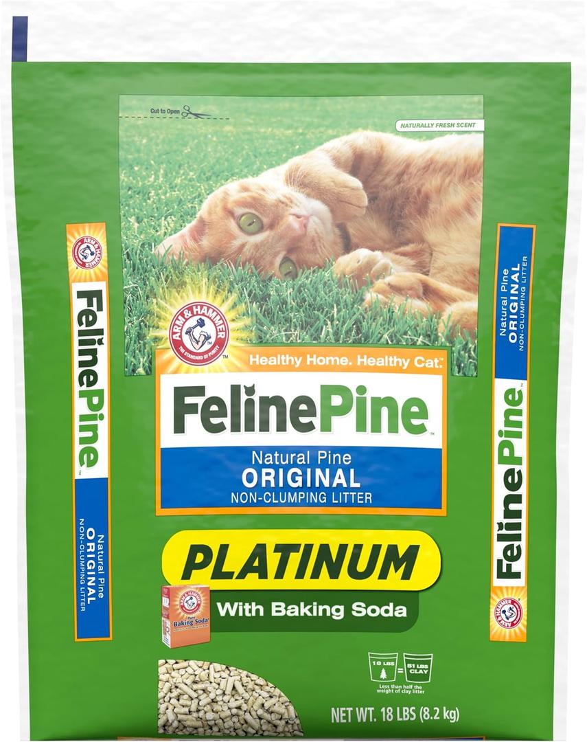 Feline Pine Platinum Non-Clumping Cat Litter, Feline Pine Cat Litter 18lb