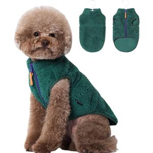 Urnat Small Dog Plush Fleece Coat, Soft Warm Cozy Winter Sweater Jacket Vest Clothes for Puppy Chihuahua Poodle Yorkie Pomeranian (Green, L)