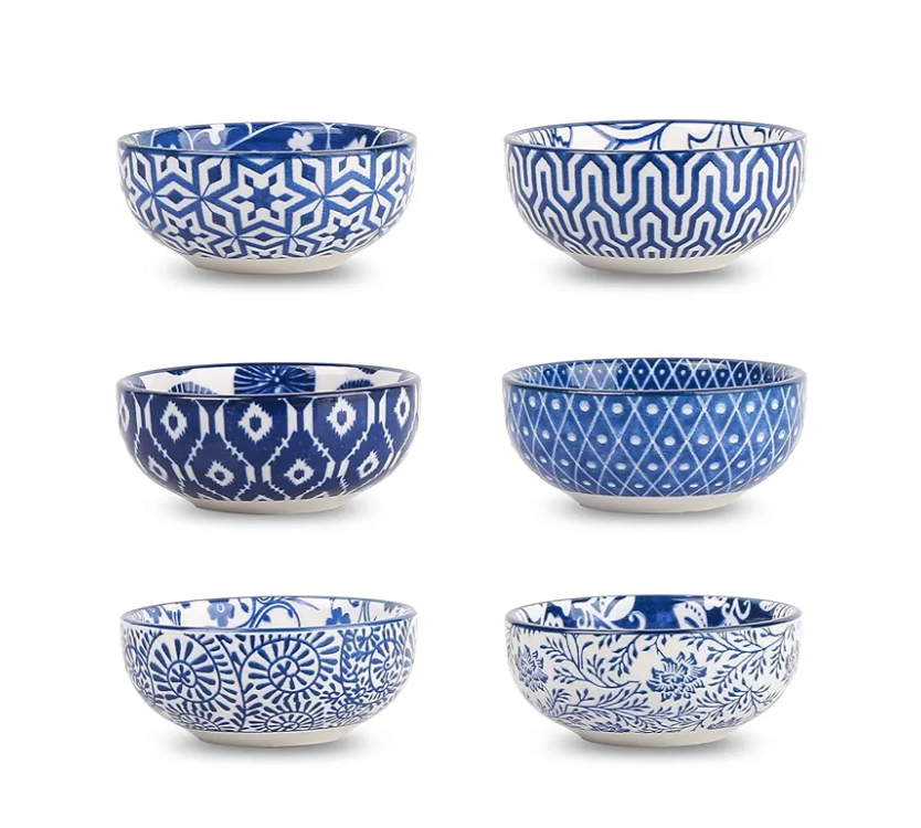 Selamica Ceramic Mini Dipping Bowls 3 inch Soy Sauce Dish Set, 2.7 oz Small Dip Bowl for Side Dish, Appetizers, Sushi, BBQ, Set of 6, Vintage Blue