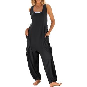 ANRABESS Women Overalls Jumpsuits Loose Casual Dressy Sleeveless Baggy Harem Pants Romper Jumpers 2025 Trendy Summer Outfits Black Medium