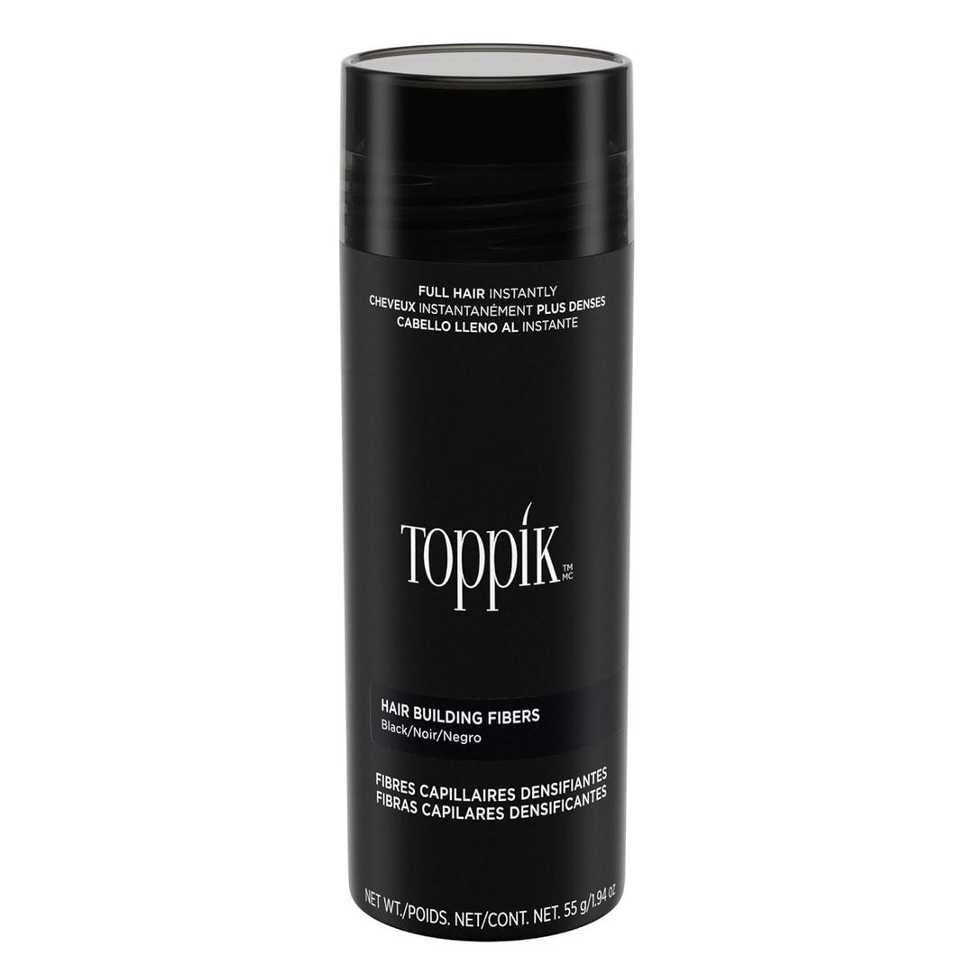 Toppik Hair Building Fibers, Black, 55g Fill In Fine or Thinning Hair, Instantly Thicker, Fuller Looking, 9 Shades for Men & Women, Keratin Protein Formula, Black, X-Large 55g