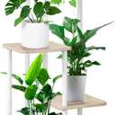 4 Tier Plant Stand Indoor, Thickened Metal Wood Corner Plant Shelf Stands for Multiple Plants, Indoor Tall Plants Stand Tiered Flower Holder for Living Room Patio Garden Balcony(White+Oak)