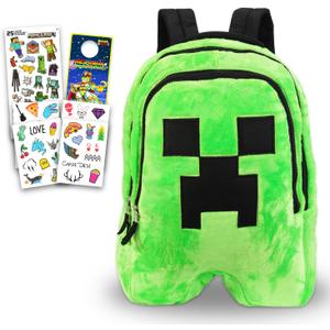 Creeper Plushie Set - 18" Creeper Plush Doll with Straps, Stickers, Tattoos & More | Boys' Minecraft Gift