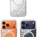 SCORPIFY for iPhone 17 Pro Max Case [Compatible with MagSafe] with Gleam Pearl Luster,Cute Clear Magnetic Phone Cover Bumper for Women Girls,Glitter Sparkle Silver Foil Flakes & Mother-of-Pearl Design