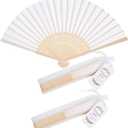 50pcs Fabric Hand Fan Fabric Bamboo Handheld Folded Fan with Organza Bags and Thank you Tags Wedding Party Favors (White)