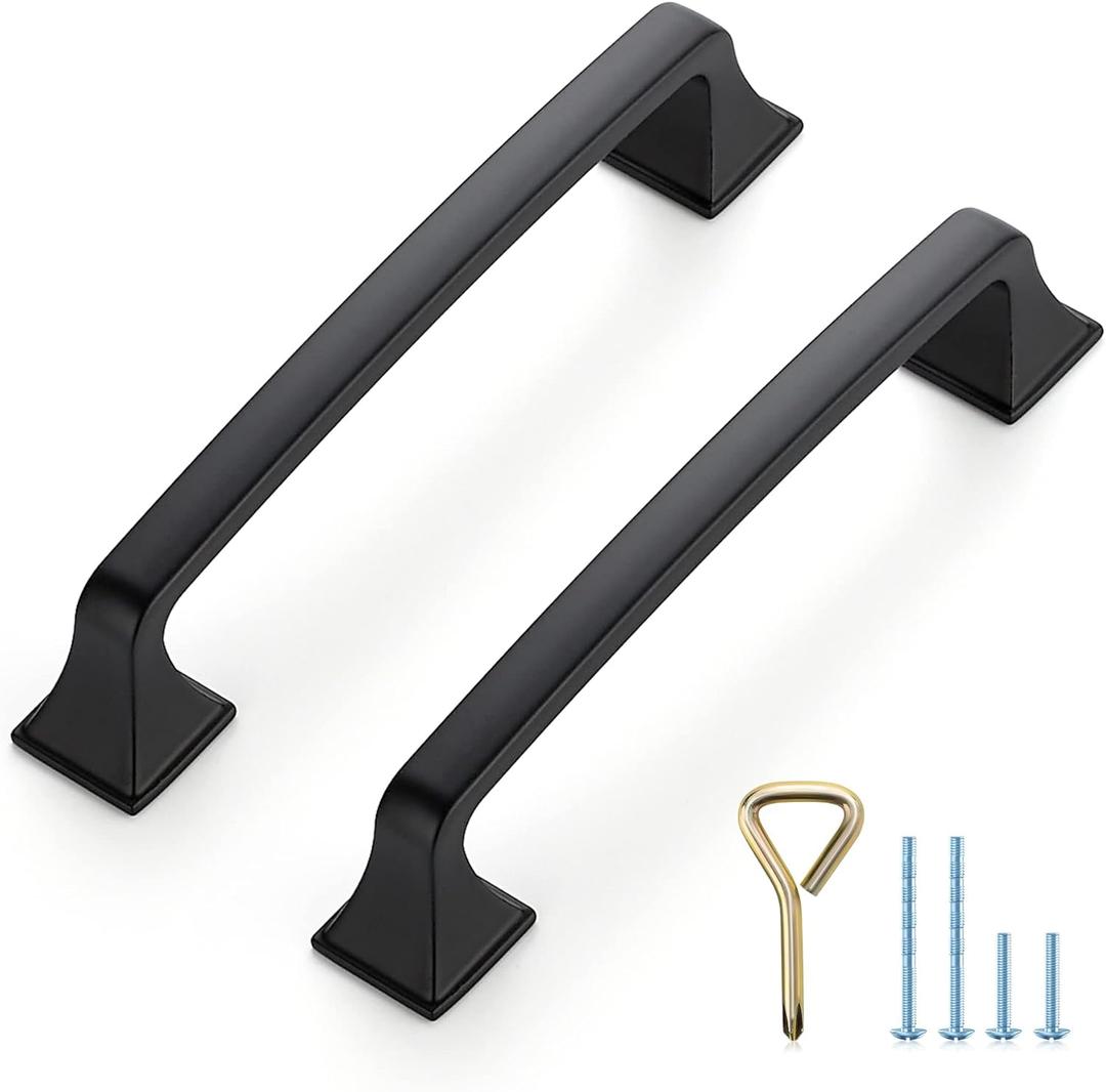 Ravinte 10PCS Pack Matte Black Kitchen Cabinet Handles Drawer Pulls 5 inch Hole Centers Cabinet Pulls Kitchen Cabinet Hardware Sturdy Big Square Base Dresser Pulls Cabinet Drawer Handles