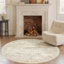 Soalmost 5x5 Beige Round Rug 5ft Living Room Circle Rug Vintage Round Area Rug Non Slip Indoor Carpet for Entryway Dining Room Bedroom