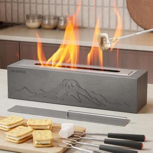 monTEK Tabletop Fire Pit for Outdoor/Indoor, CRC Concrete Table top Firepit with S’mores Maker Kit, Tabletop Alcohol Fire Pit l for Christmas Decor, Balcony Decor