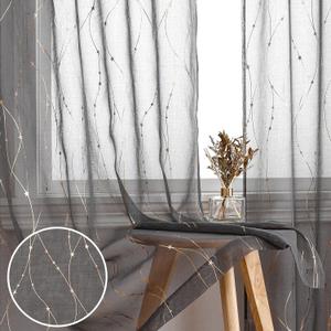 SMILE WEAVER Grey Sheer Curtains for Living Room 84 inch Length,Privacy & Light Filtering Semi Sheer Curtain,Lightweight Voile Transparent Window Drapes for Bedroom/Kitchen,Set of 2 Panels