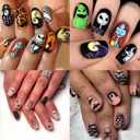 8 x 8 Sheets Halloween Nail Wraps Stickers DIY Self-Adhesive Nail Art Decals Full Wraps with Pumpkin Bat Spider Skull Designs Halloween Decals Manicure Decor for Women Nail Accessories (Halloween Style 2)