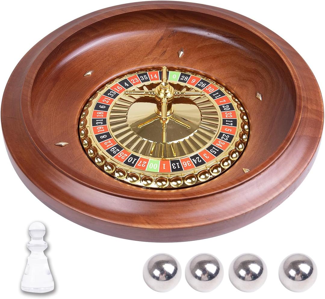 Extguds 16 Inch Wooden Roulette Wheel, Handcrafted Casino Style Solid Wood Roulette with 4 Metal Roulette Balls for Adults, Premium Gift for Game Night Party