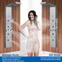 ROVOGO Shower Panel with 4 Body Jets and 4 Mist Spray, Rainfall Waterfall Shower Column Tower with Handheld, Tub Spout and Water Temperature Display, 304 Stainless Steel Brushed
