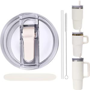 Replacement Leak Proof Tumbler FLIP Lid With Straw - Fit For Stanley ProTour Quencher and Quencher H2.0 20oz,30oz Tumbler (Cream-A, 20oz and 30oz)