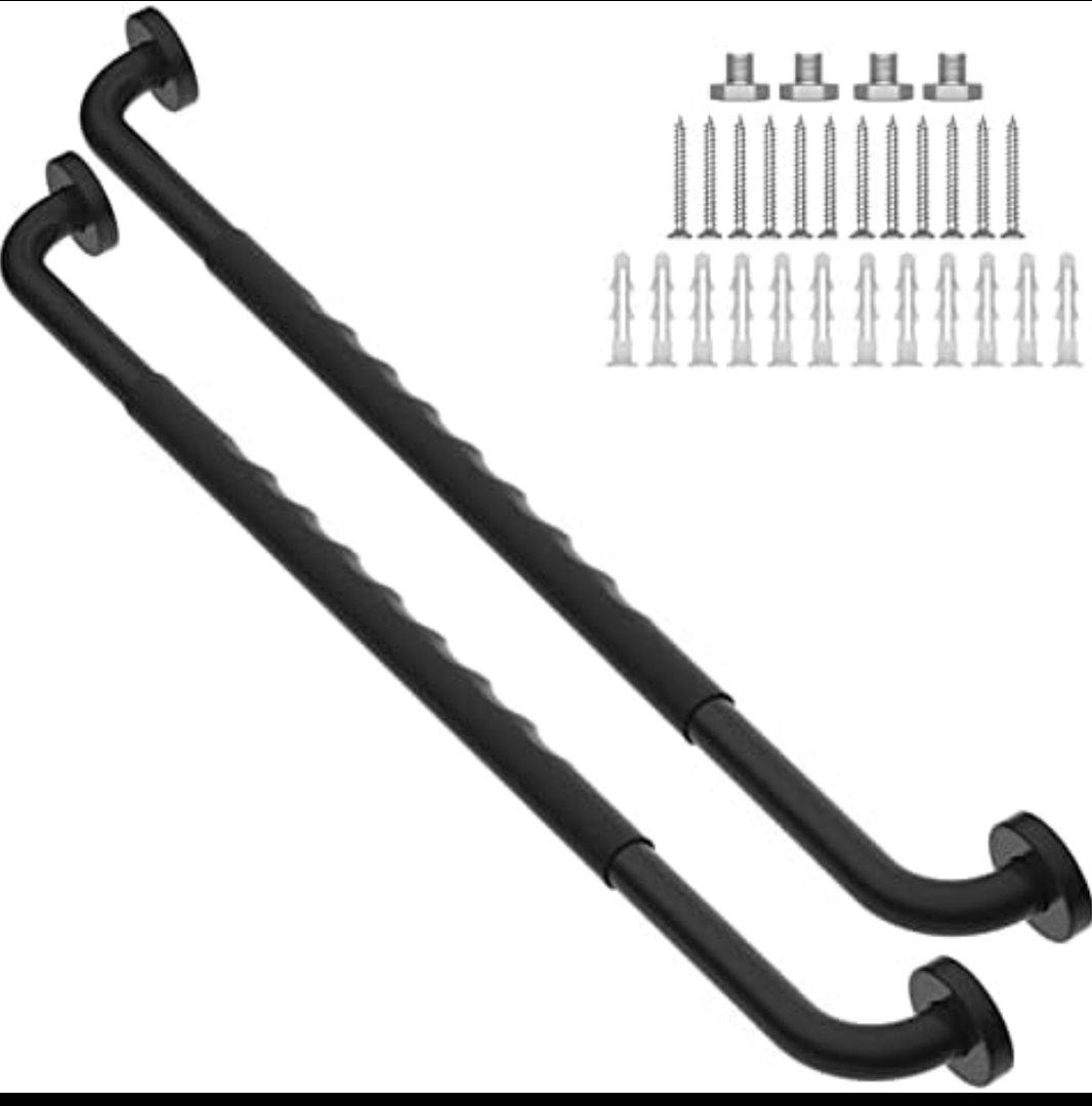 2 Pack 32 Inch Anti-Slip Shower Grab Bars w/Rubber Grip, iMomwee Stainless Steel Bathroom Wall Mount Matte Black Grab Bar Handle, Safety Balance Handrail, Handicap Elderly Senior Assist Bath Handle, Black
