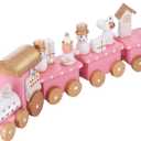 NUOBESTY Winter Wonderland Wooden Mini Train Set for Christmas Party Decorations Under Tree Pink