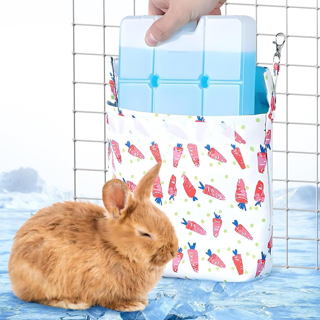 Hamiledyi Rabbit Cooling Pouch with Ice Pack - No Condensation Pad for Bunny Cage Accessories, Washable Cooling Mat for Small Animals (Ferret, Guinea Pig, Chinchilla)