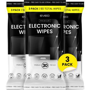 EVEO Electronic Wipes Screen Cleaner - Screen Wipes TV Screen Cleaner Wipes, Computer Screen Wipes, Laptop Screen Cleaner, ipad & Monitor Cleaner, Screen Cleaning Wipes - [90 Wipes + Microfiber Cloth]