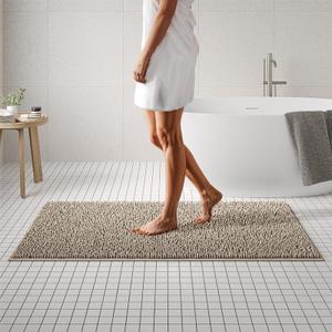 MAYSHINE Round Area Rug Set for Bathroom | Soft Plush Chenille Bath Mat, Water Absorbent Non-Slip Bathroom Rug | Washable Shag Carpet for Shower, Bedroom, or Home Dcor | 36"x36" (Round) | Beige