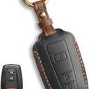 MILD EAST for Toyota Key Fob Cover Genuine Leather Key Case Shell Compatible with 4Runner Highlander Camry RAV4 C-HR (Black, 3 Buttons)