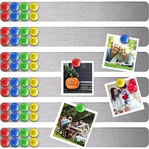 Outus 6 Pieces Frameless Magnetic Stainless Iron Board Strip 15 x 2 Inch Bulletin Bar Board Memo Strip Set with 48 Pieces Colorful Magnet for Kitchen Office(Silver)