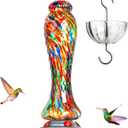 Hummingbird Feeders for Outdoors Hanging, Hand Blown Glass 26 OZ Nectar Capacity, 5 Flower Ports, 8 OZ Ant Moat, Unique Backyard Decor Gardening Gift for Bird Lover, Mermaid Red