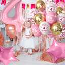 Pink 7th Birthday Decorations for Girls Including Happy Birthday Banner, Number 7 Foil Balloon, 2pcs Star Balloons and 16pcs Happy 7th Birthday Confetti Latex Balloons, Girl Birthday Party Favors