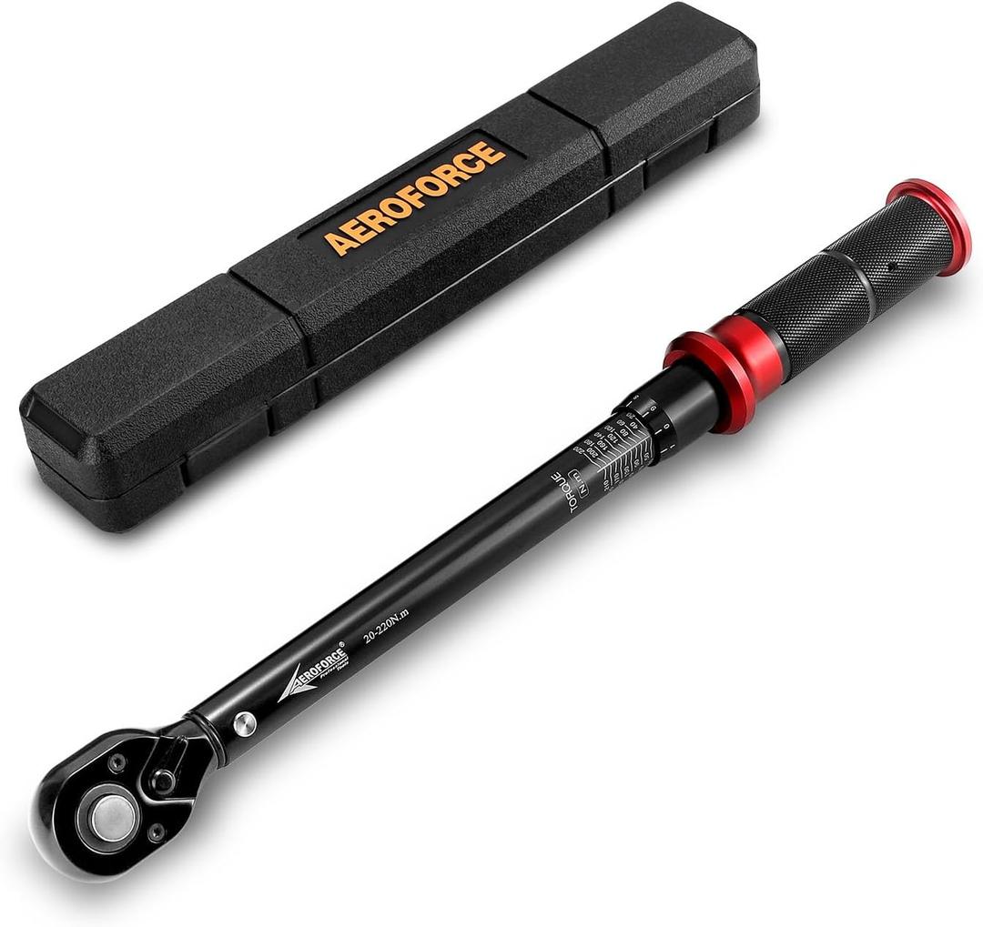 AEROFORCE 1/2 Inch Torque Wrench, 20-220Nm Reversible 72-Tooth Ratchet, Precision Calibrated Tool for Bicycle, Motorcycle and Automotive Repairs