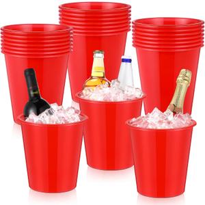 Layhit 24 Pcs Plastic Ice Buckets for Parties 3 Liters Wine Bucket Portable Ice Holder Disposable Wine Cooler for Party Wedding Party Beverages Champagne Soda and Beer (Red)