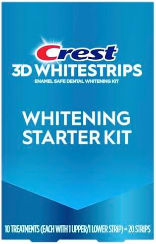 Crest 3D Whitestrips Whitening Starter Kit – Teeth Whitening Kit, 10 Treatments, Each with 1 Upper/1Lower, 6 Strips – Crest 3DWhite Teeth Whitening Strips