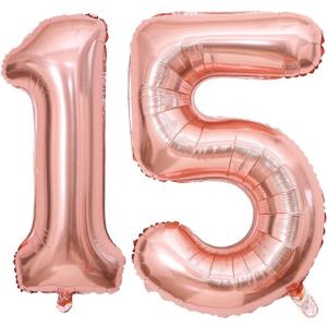 40 Inch Rose Gold 15 Number Balloons Giant 15 or 51 Balloons Rose Gold Birthday 15 Balloons 15th Birthday Anniversary Party Decorations Supplies